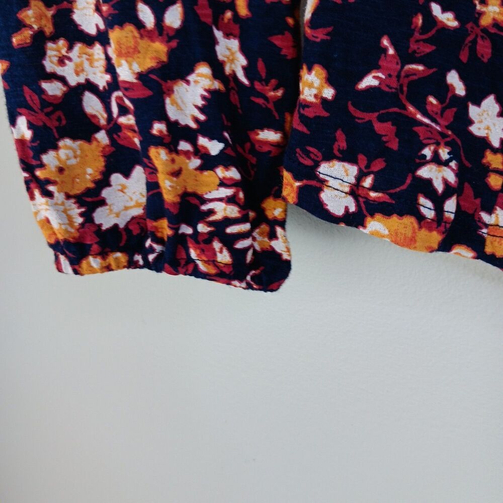 Lucky Brand Top Shirt Small Floral Print Jersey Stretch Peasant Cottagecore Fall - Picture 8 of 8
